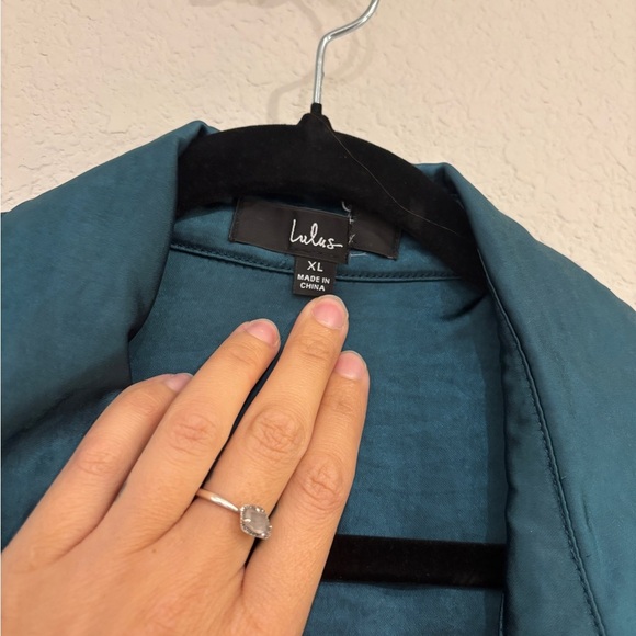 Lulu's Teal Satin Mini Wrap Dress - Picture 6 of 8